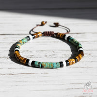 Tigers Eye & Turquoise Bracelet | Layering Gemstone Heishi Beaded Bracelets