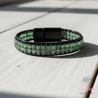 Green Aventurine Leather Bracelet | Custom Stone Type Available