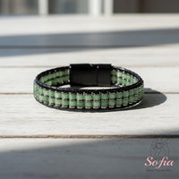 Green Aventurine Leather Bracelet | Custom Stone Type Available