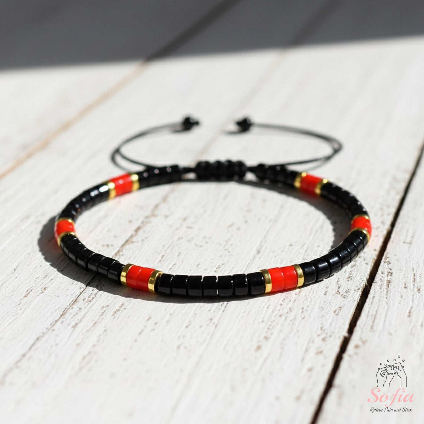 Red Black Onyx Bracelet | Layering Gemstone Heishi Beaded Bracelets