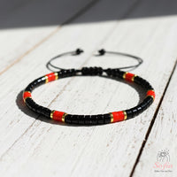 Red Black Onyx Bracelet | Layering Gemstone Heishi Beaded Bracelets