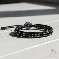 Obsidian Leather Bracelet | Beaded Crystal Jewelry