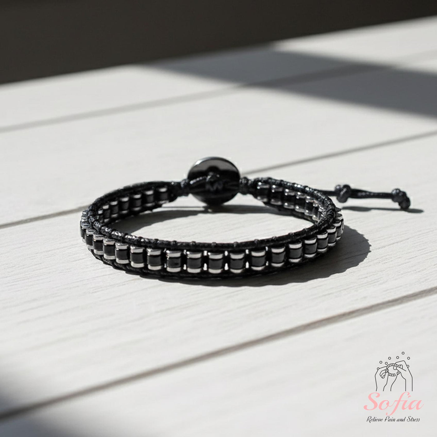 Obsidian Leather Bracelet | Beaded Crystal Jewelry