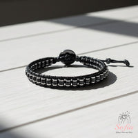 Obsidian Leather Bracelet | Beaded Crystal Jewelry