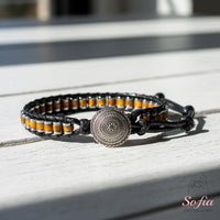 Tigers Eye Leather Bracelet | Beaded Crystal Jewelry