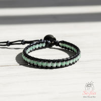 Green Aventurine Leather Bracelet | Beaded Crystal Jewelry