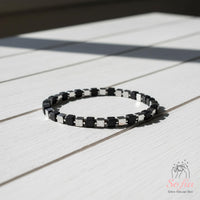 Hematite Bracelet Cube Beads | Layering Gemstone Jewelry Elastic