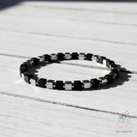 Hematite Bracelet Cube Beads | Layering Gemstone Jewelry Elastic