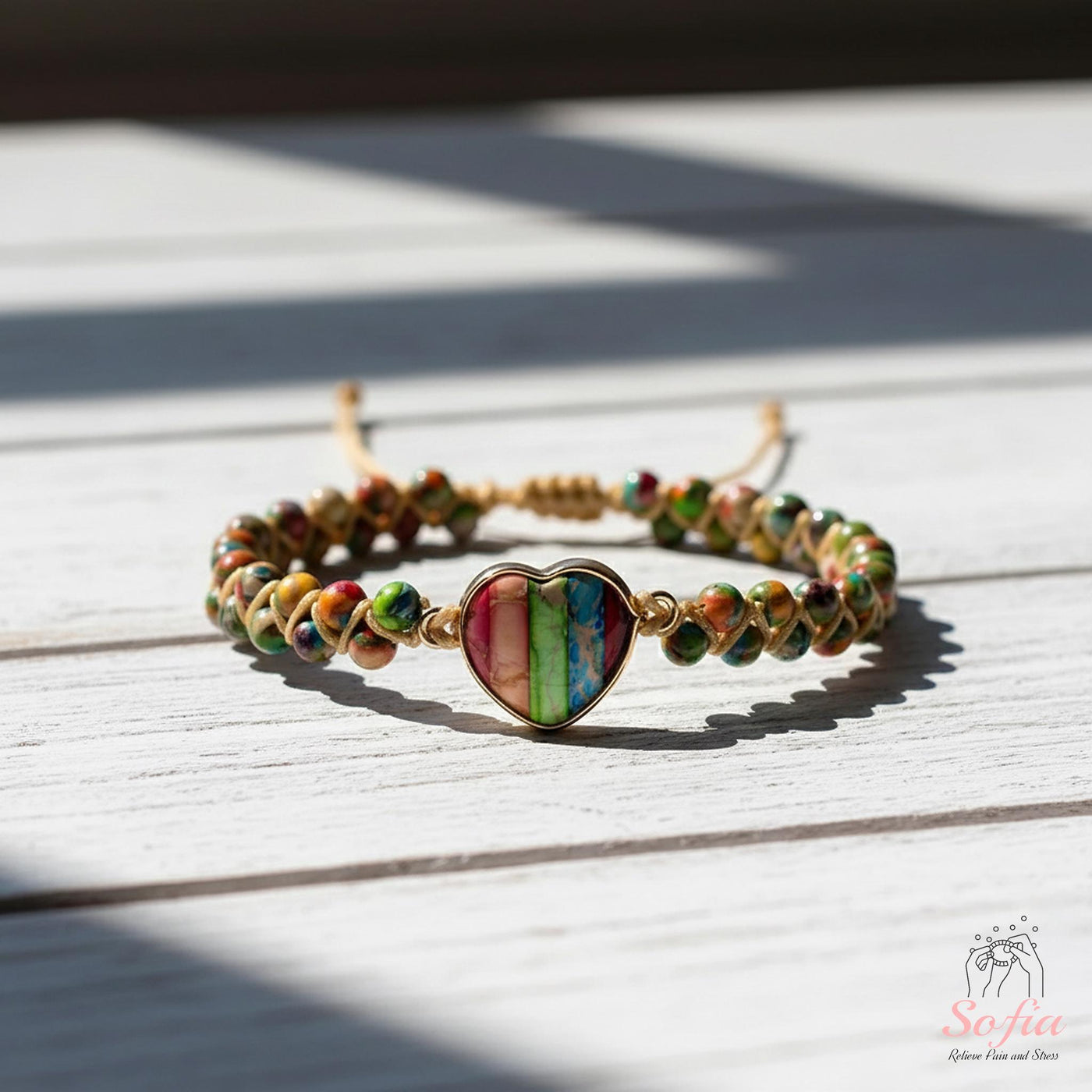 Floral Jasper Heart Bracelet | Layering Gemstone Jewelry