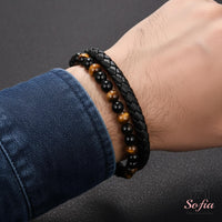 Crystal Beaded Leather Bracelet | Magnetic Protection Jewelry