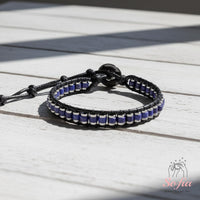Lapis Lazuli Leather Bracelet | Beaded Crystal Jewelry