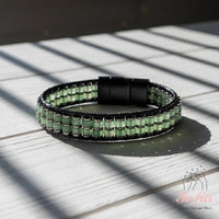 Green Aventurine Leather Bracelet | Custom Stone Type Available