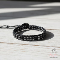 Obsidian Leather Bracelet | Beaded Crystal Jewelry