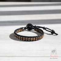 Tigers Eye Leather Bracelet | Beaded Crystal Jewelry