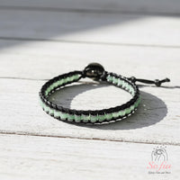Green Aventurine Leather Bracelet | Beaded Crystal Jewelry