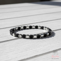 Hematite Bracelet Cube Beads | Layering Gemstone Jewelry Elastic