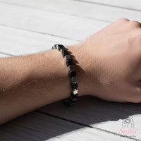 Hematite Bracelet Cube Beads | Layering Gemstone Jewelry Elastic