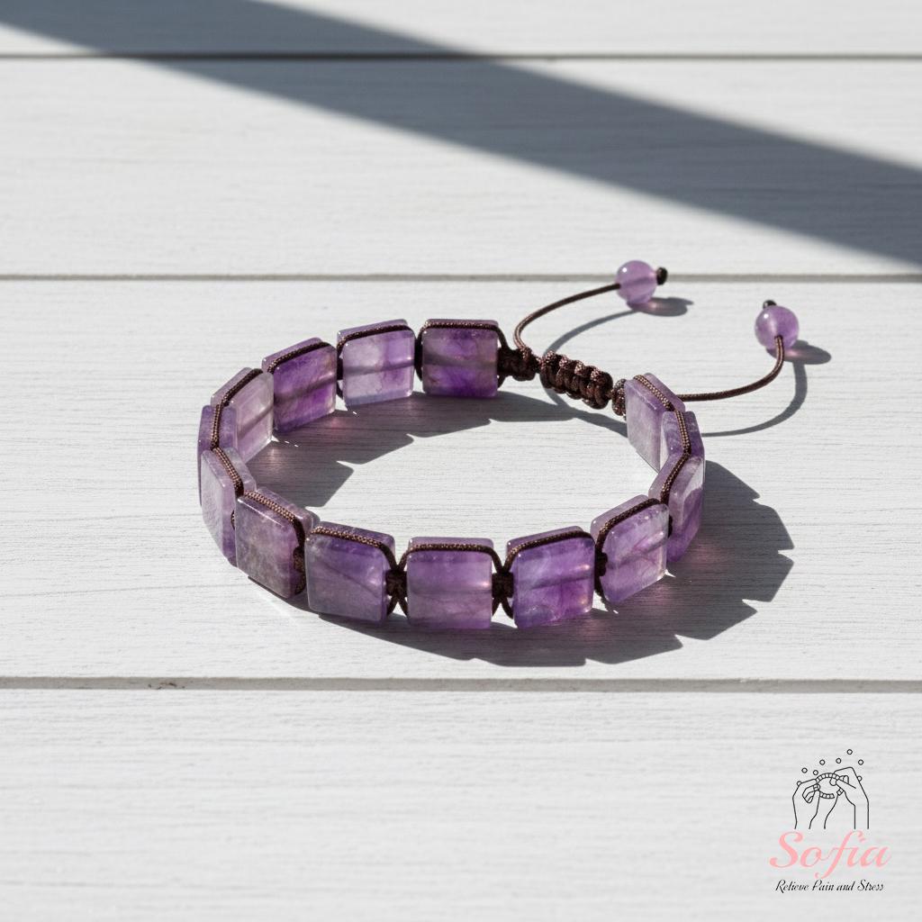 Amethyst Bracelet Square Beads | Layering Gemstone Jewelry