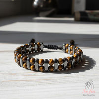 Hematite Tigers Eye Bracelet | Layering Gemstone Protection Jewelry