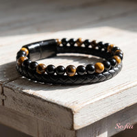 Crystal Beaded Leather Bracelet | Magnetic Protection Jewelry