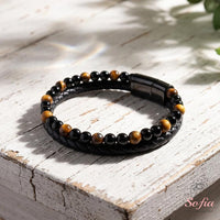 Crystal Beaded Leather Bracelet | Magnetic Protection Jewelry