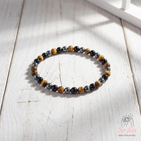 4MM Triple Protection Bracelet | Tigers Eye Obsidian Hematite Beaded Jewelry