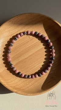 4MM Black Rhodonite Bracelet | Dainty Beaded Crystal Jewelry