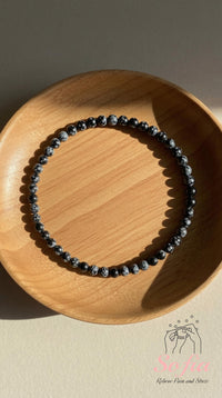 4MM Snowflake Obsidian Bracelet | Dainty Beaded Crystal Jewelry