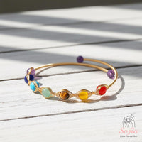 Seven Chakra Gemstone Bracelet | Wire Wrapped Gold Jewelry