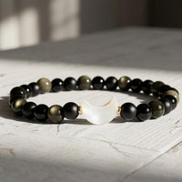 Gold Obsidian Moon Charm Bracelet | Crystal Jewelry