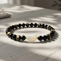 Gold Obsidian Moon Charm Bracelet | Crystal Jewelry