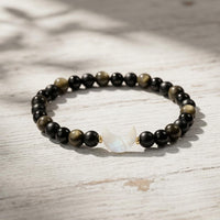 Gold Obsidian Moon Charm Bracelet | Crystal Jewelry