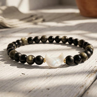 Gold Obsidian Moon Charm Bracelet | Crystal Jewelry
