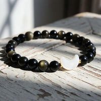 Gold Obsidian Moon Charm Bracelet | Crystal Jewelry