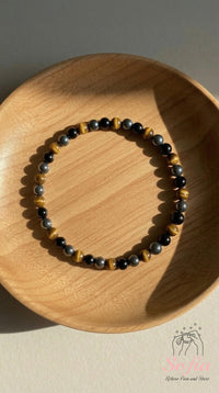 4MM Triple Protection Bracelet | Tigers Eye Obsidian Hematite Beaded Jewelry