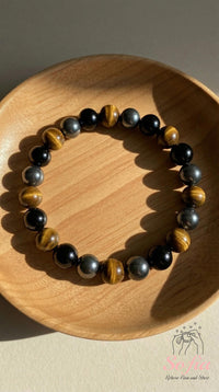 Triple Protection Bracelet | Hematite & Obsidian & Tigers eye Bracelet