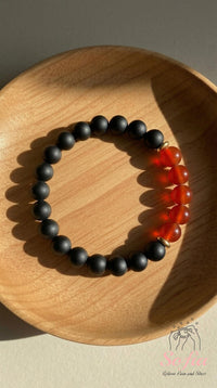 Black Onyx & Red Agate Bracelet | Crystal Boho Jewelry