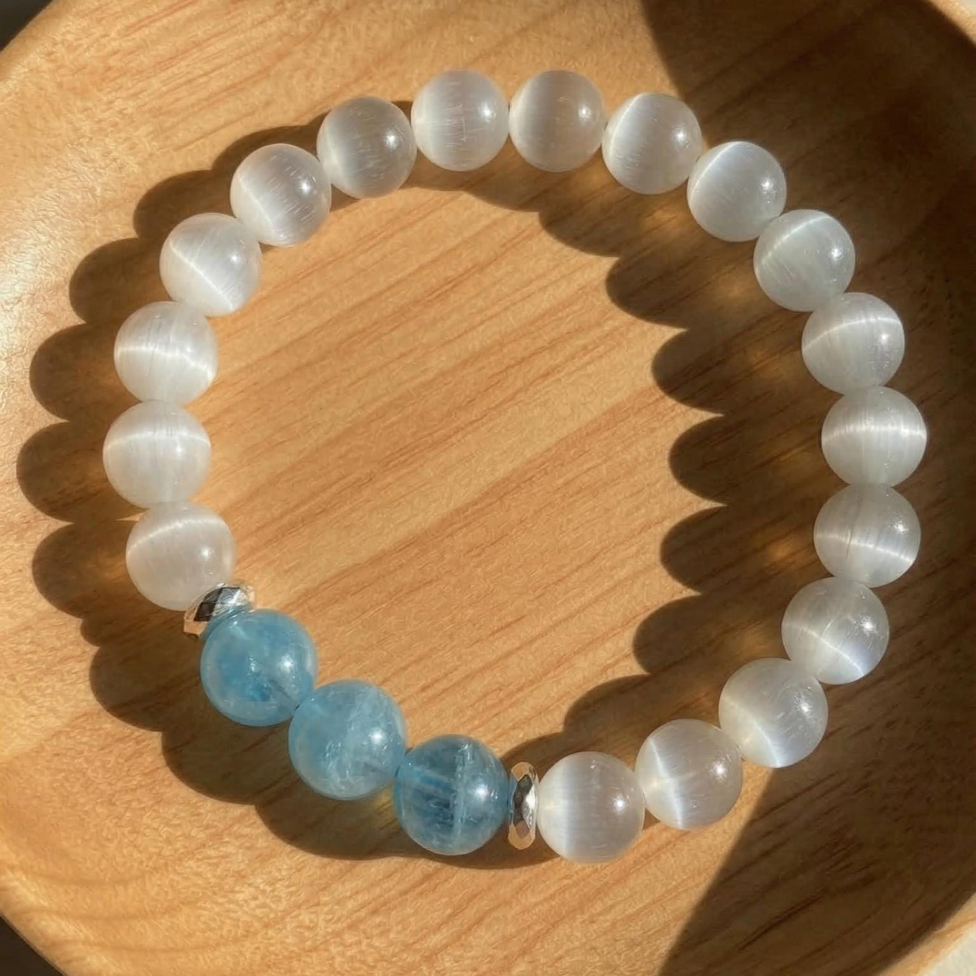 Aquamarine & Selenite Bracelet | Beaded Crystal Jewelry