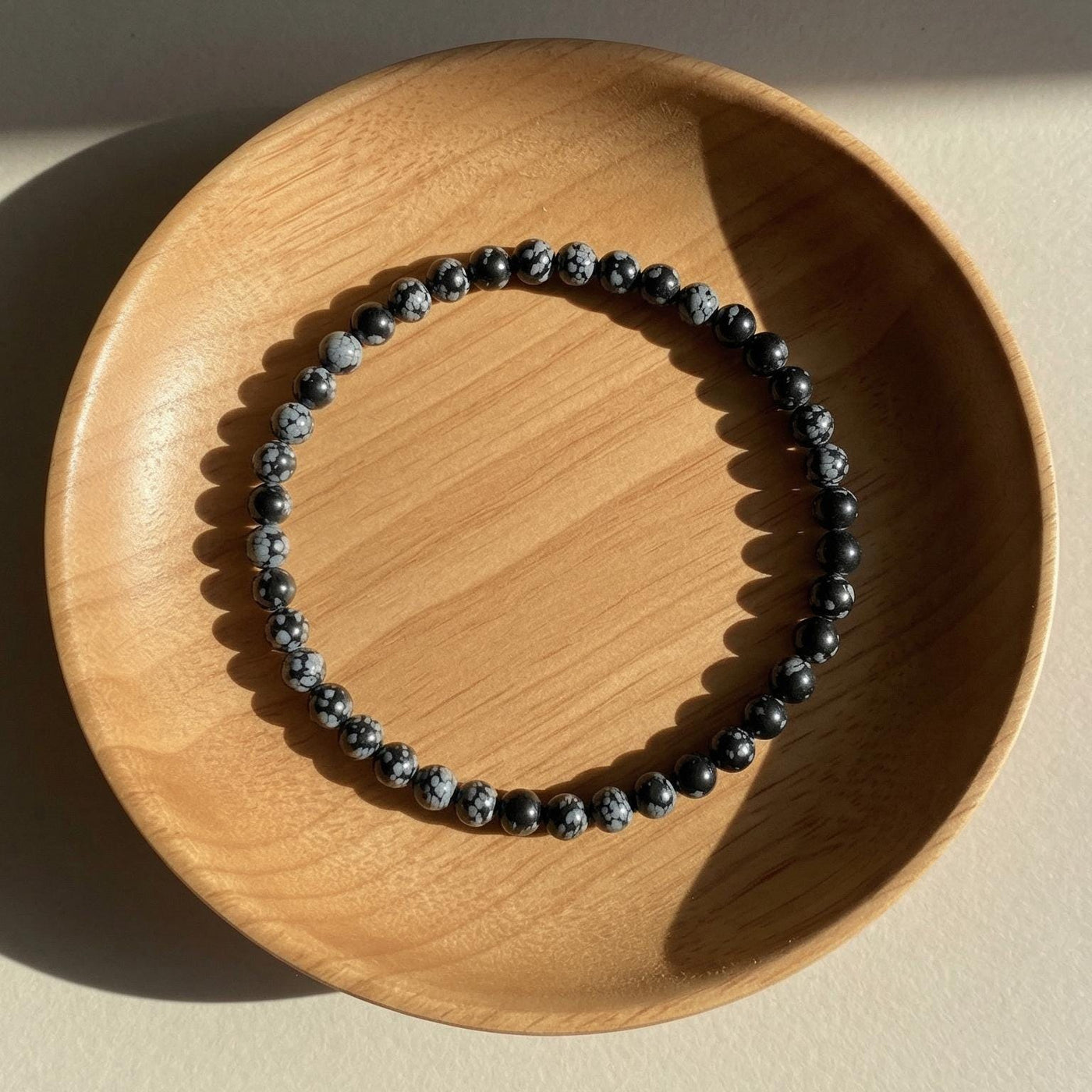 4MM Snowflake Obsidian Bracelet | Dainty Beaded Crystal Jewelry
