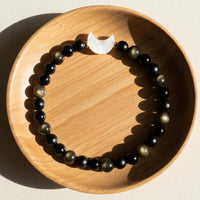 Gold Obsidian Moon Charm Bracelet | Crystal Jewelry