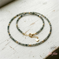 Moss Agate Choker | Minimalist Dainty Crystal Beaded Necklace
