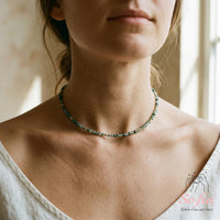 Moss Agate Choker | Minimalist Dainty Crystal Beaded Necklace