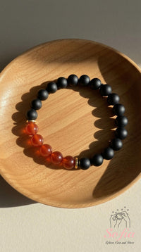 Black Onyx & Red Agate Bracelet | Crystal Boho Jewelry