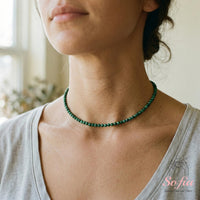 Malachit-Choker | Minimalistische zierliche Kristallperlenkette