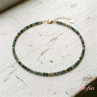 Moss Agate Choker | Minimalist Dainty Crystal Beaded Necklace