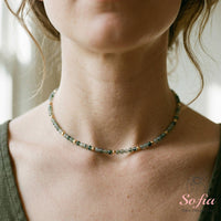 Moss Agate Choker | Minimalist Dainty Crystal Beaded Necklace
