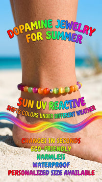 UV-Reactive Rainbow Beaded Anklet | Dopamine Aesthetic Jewelry