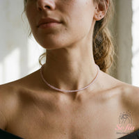 Rose Quartz Choker | Minimalist Dainty Crystal Beaded Necklace