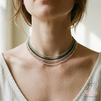 Tigers Eye & Aventurine & Citrine Choker | Minimalist Dainty Crystal Beaded Necklace