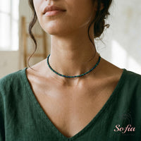 Azurite & Malachite Choker | Minimalist Dainty Crystal Beaded Necklace